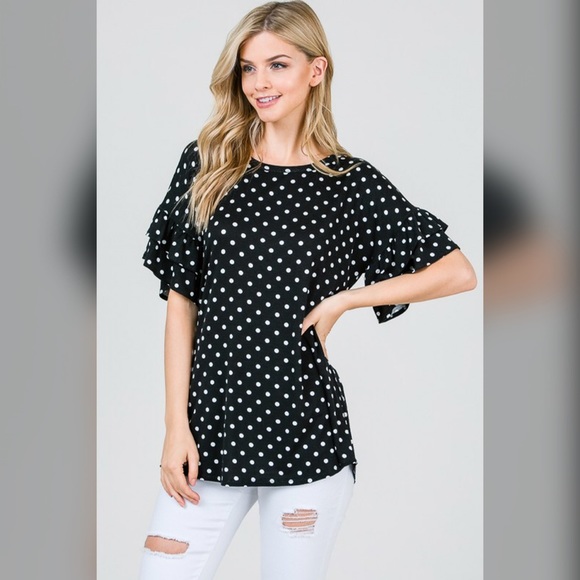 💕LAST 1! Polka Dot Round Neck Ruffle Top💕 - Picture 3 of 6